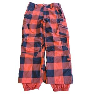 Burton Nylon Cargo Snowboard Ski Snow Pants Mens XL  Red Black Plaid Adjustable